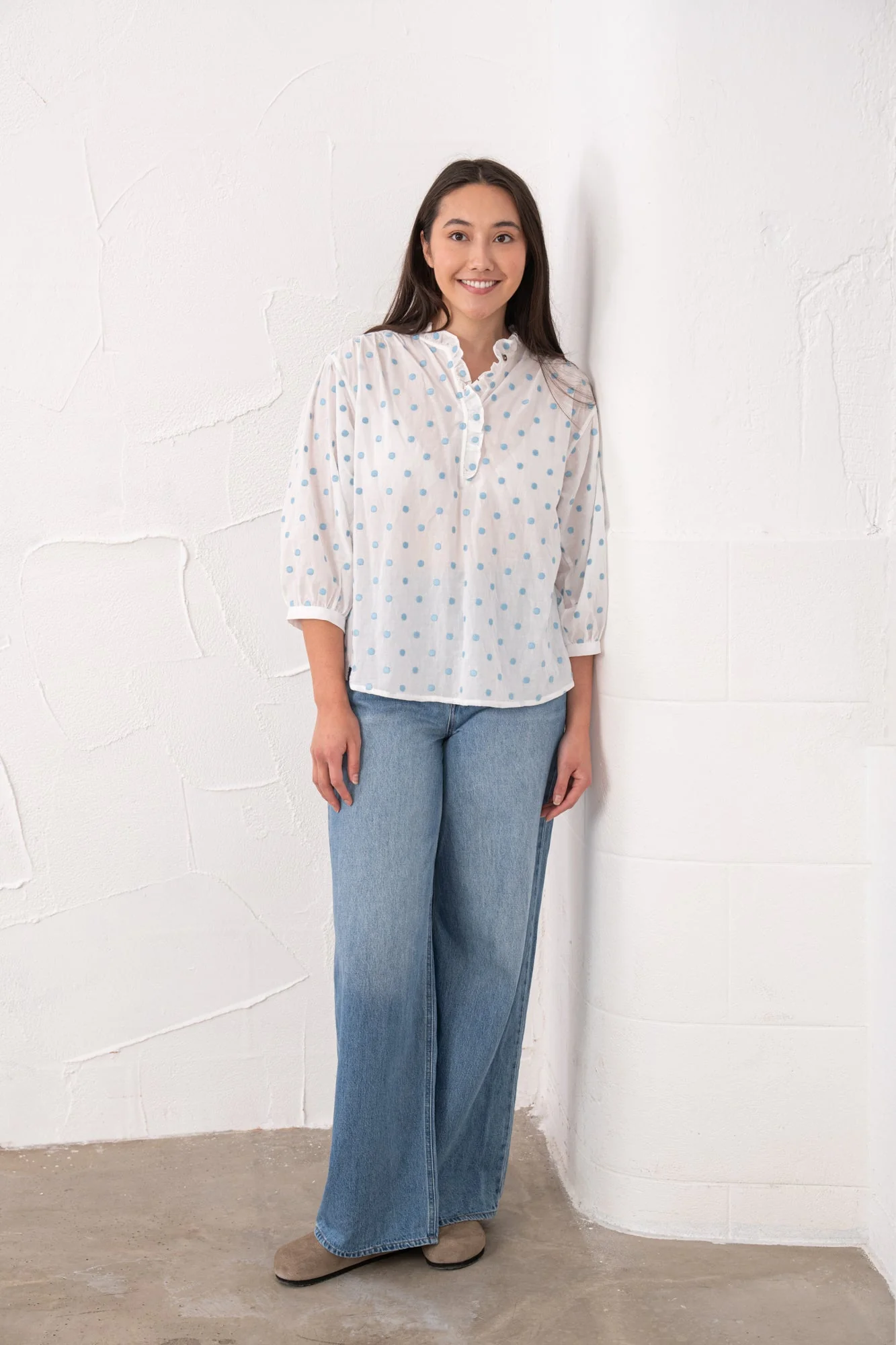 Thea Cotton Blouse - Blue Dot - Image 3