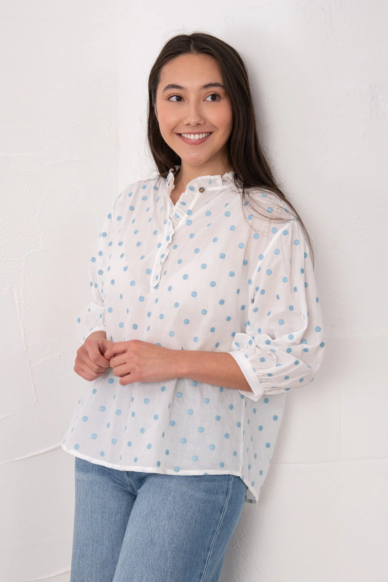 Thea Cotton Blouse - Blue Dot - Image 4