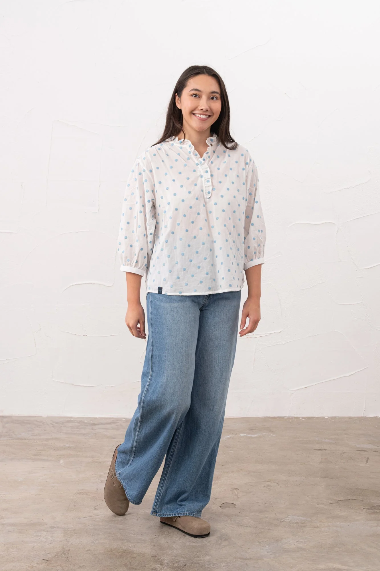Thea Cotton Blouse - Blue Dot - Image 5