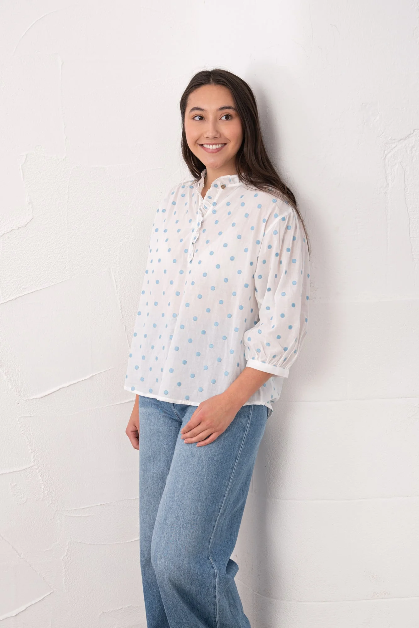 Thea Cotton Blouse - Blue Dot - Image 6