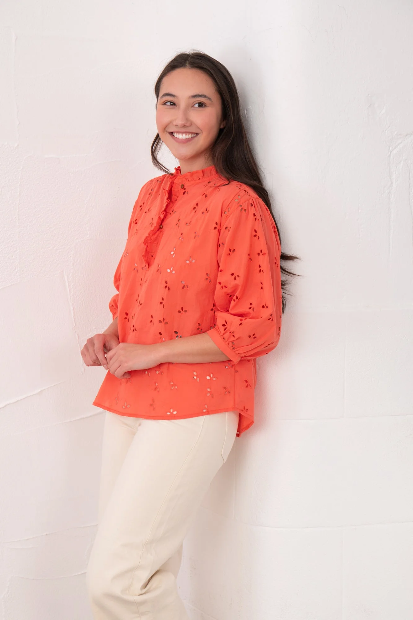 Thea Cotton Blouse - Coral Broderie Anglaise - Image 4