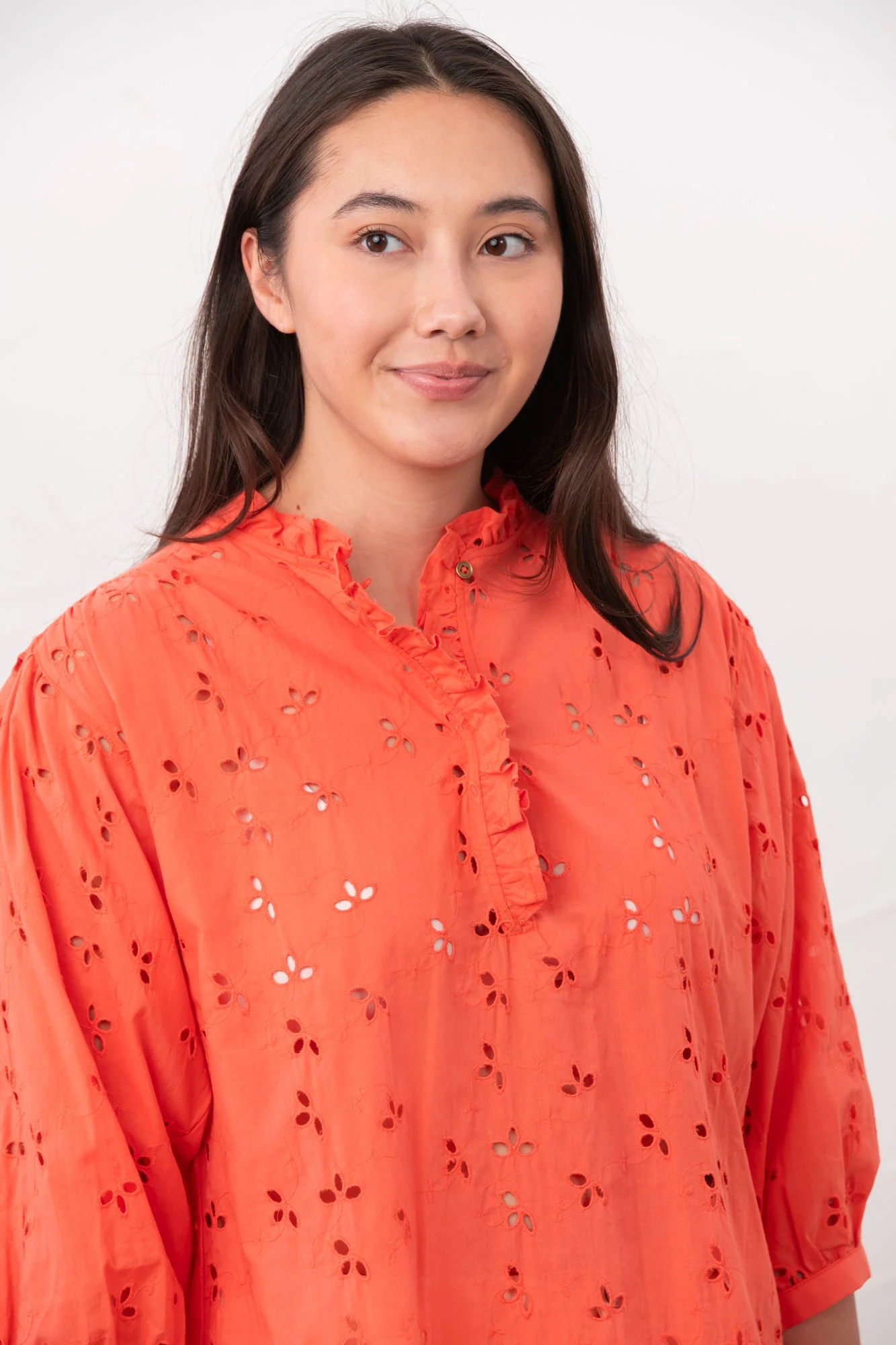 Thea Cotton Blouse - Coral Broderie Anglaise - Image 5