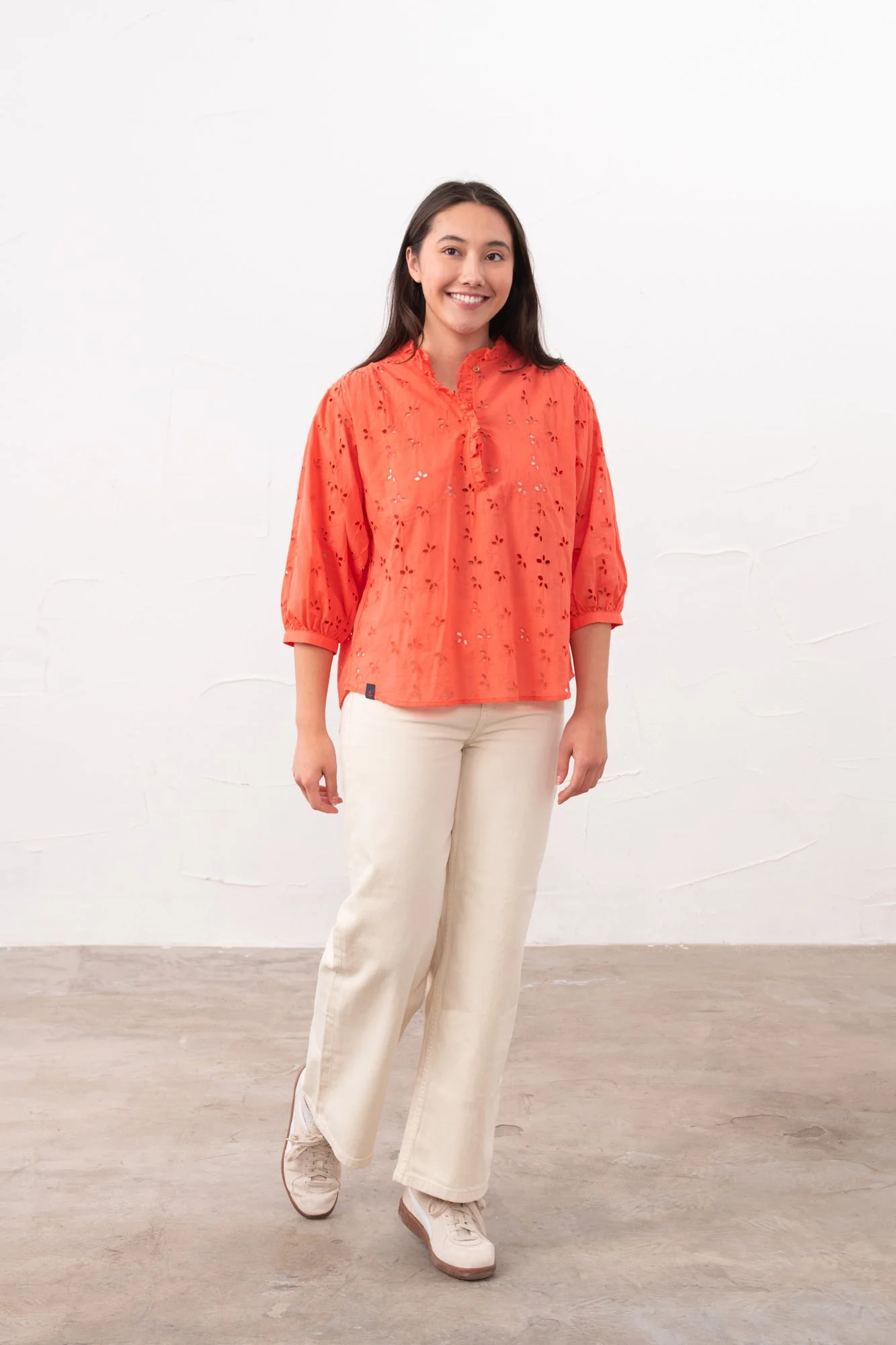 Thea Cotton Blouse - Coral Broderie Anglaise - Image 6