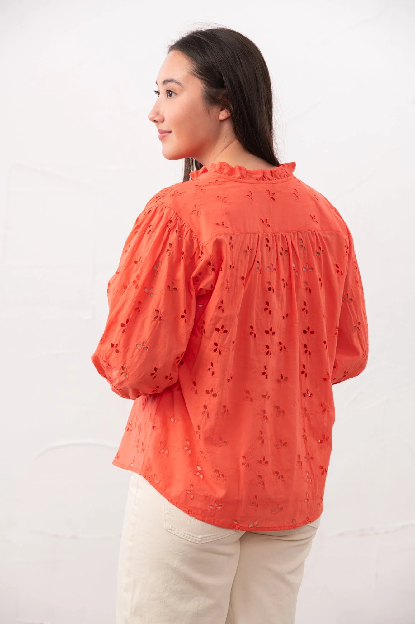Thea Cotton Blouse - Coral Broderie Anglaise - Image 7