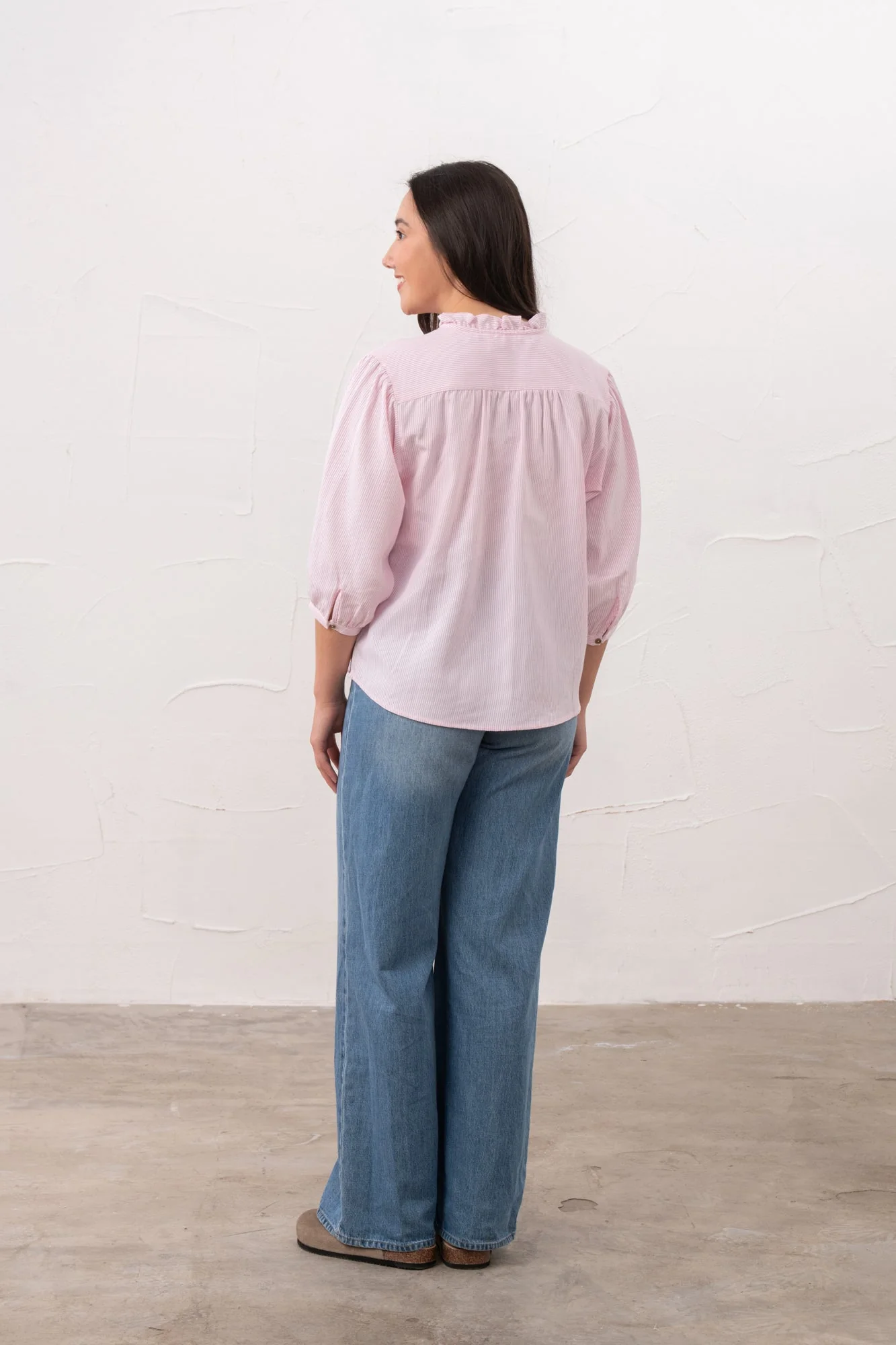 Thea Cotton Blouse - Pink Stripe - Image 7